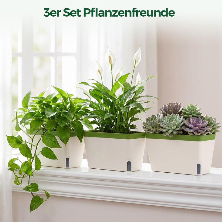 T4U 27cm Selbstwässernder Blumenkasten Kräutertopf mit ERD-Bewässerungs-System Grün 3er-Set Kunststo