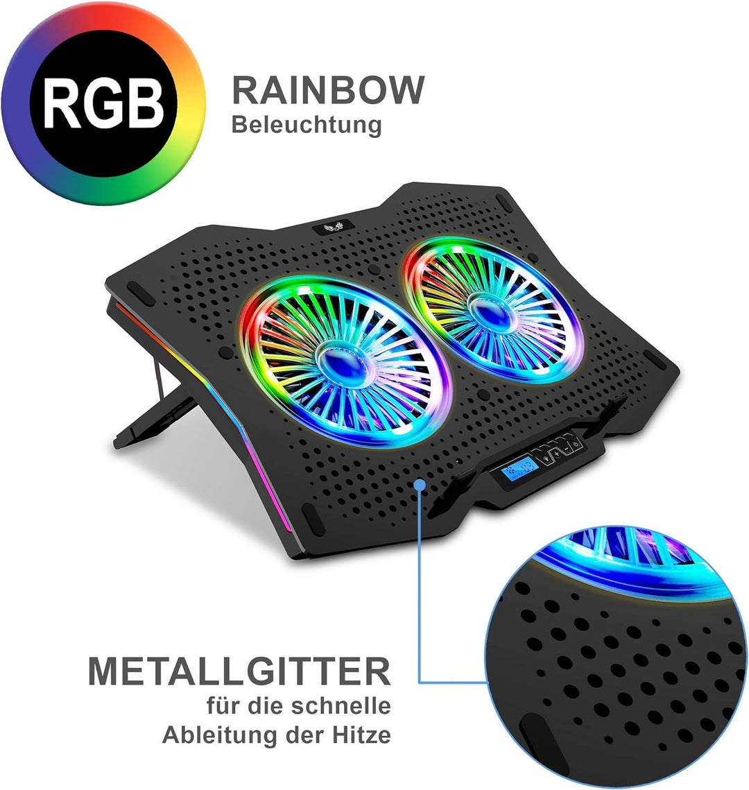 SK Notebook Laptop Rainbow RGB Kühler Gamer Ständer Kühlpad Unterlage Cooler für 9-18 Zoll/Lüfter /