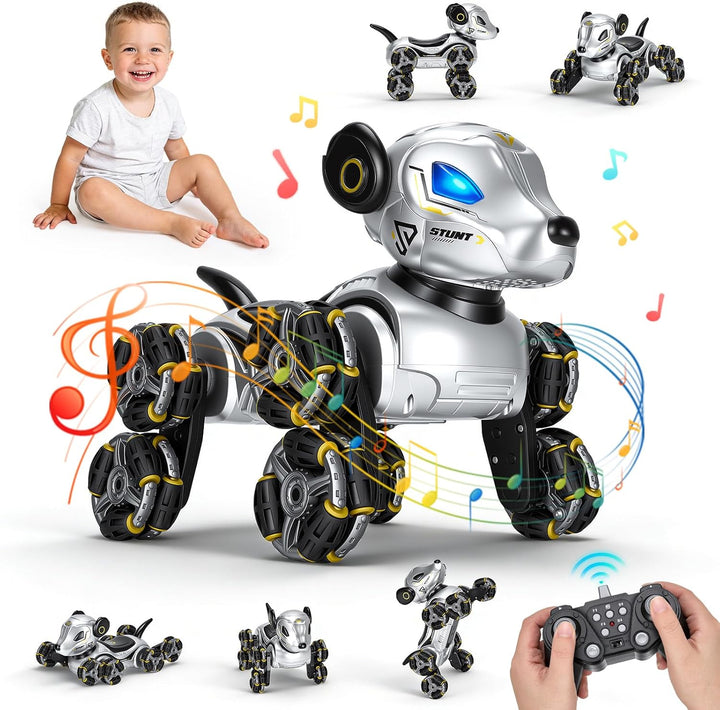 Roboter Hund Ferngesteuert, Roboterhund 8-Rad Stunt Auto mit 360° Drehung & Verwandlung, Hindernisüb