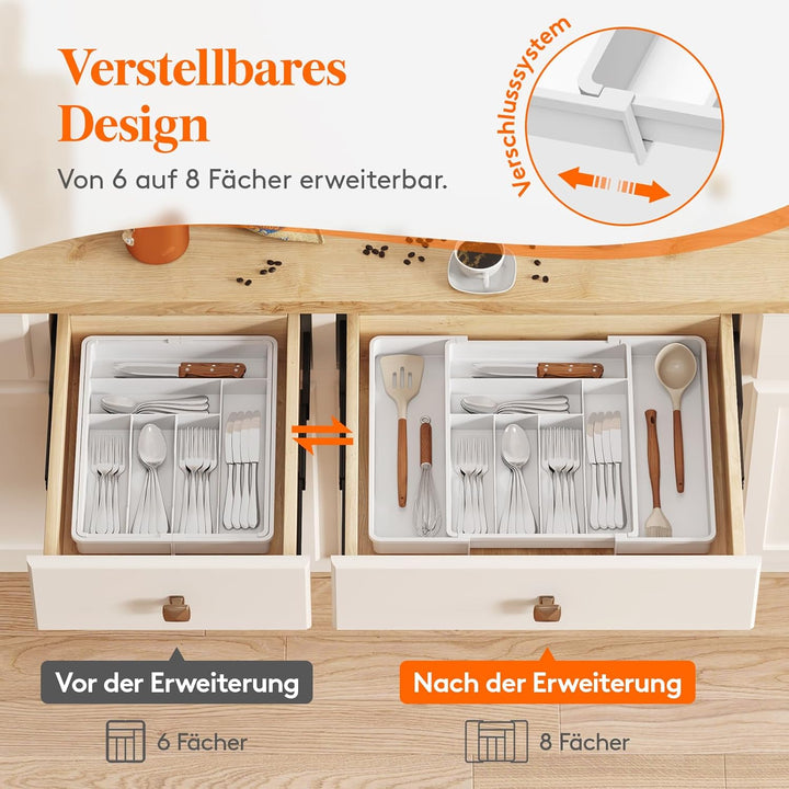 Lifewit Besteckkasten für Schubladen 40 50, verstellbarer Kunststoff Organizer Küche Tiefe 42,4 cm,
