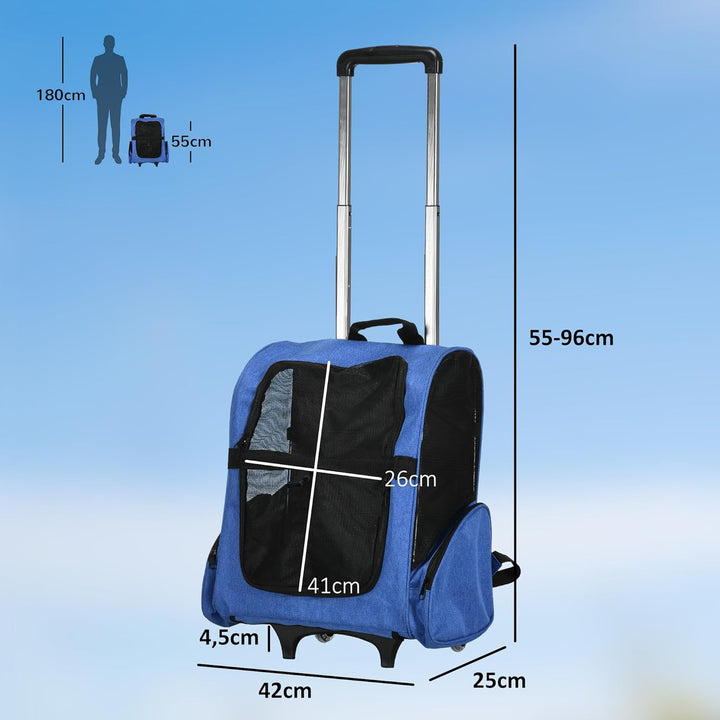 PawHut Transporttasche mit Rollen für Hunde, 2 in 1, Trolley, Rucksack für Hunde und Katzen, mit Tel
