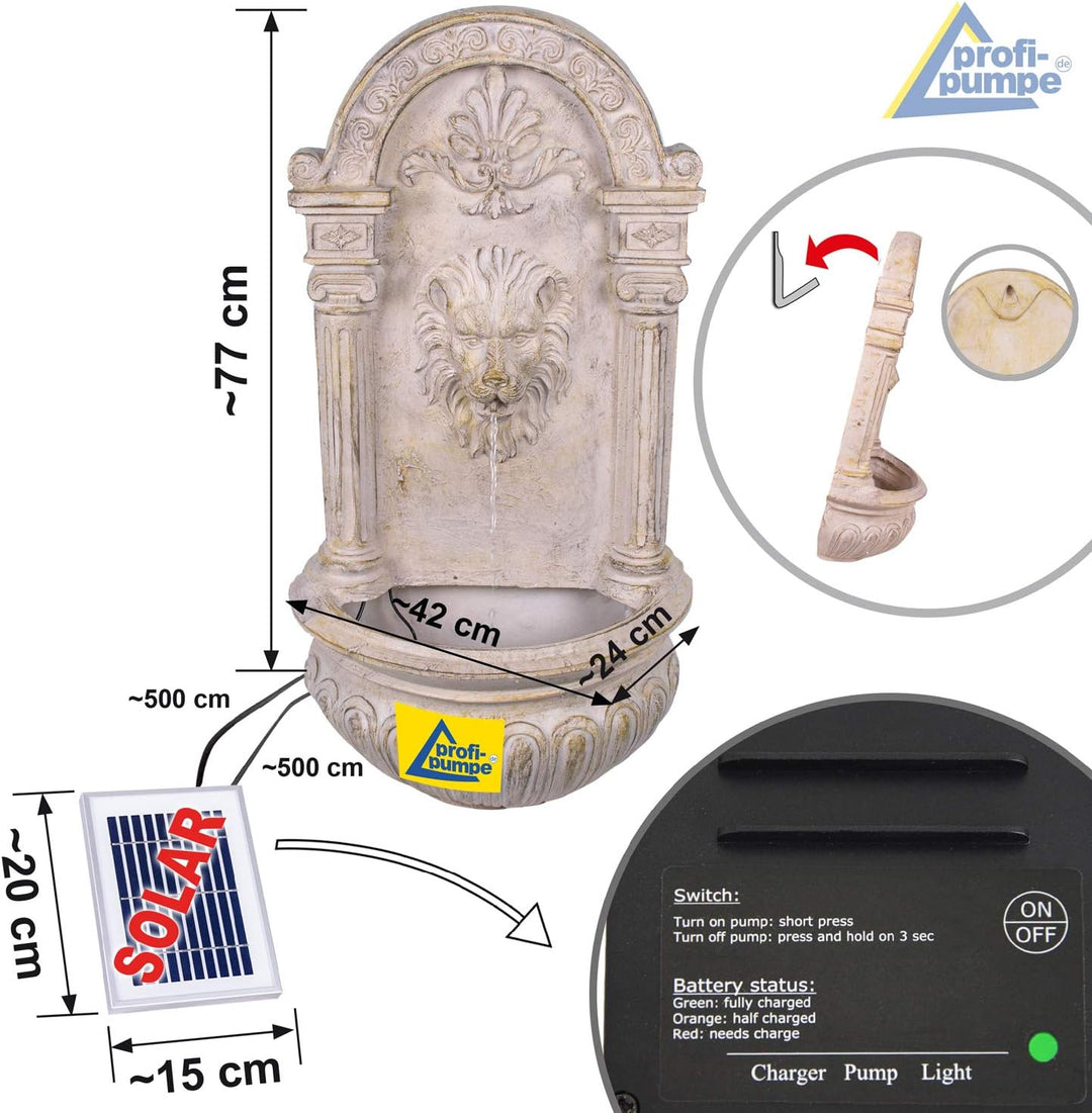 Gartenbrunnen Solarbrunnen Brunnen Vogelbad Wasserfall, Gartendeko mit Pumpe, Wasserspiel für Garten