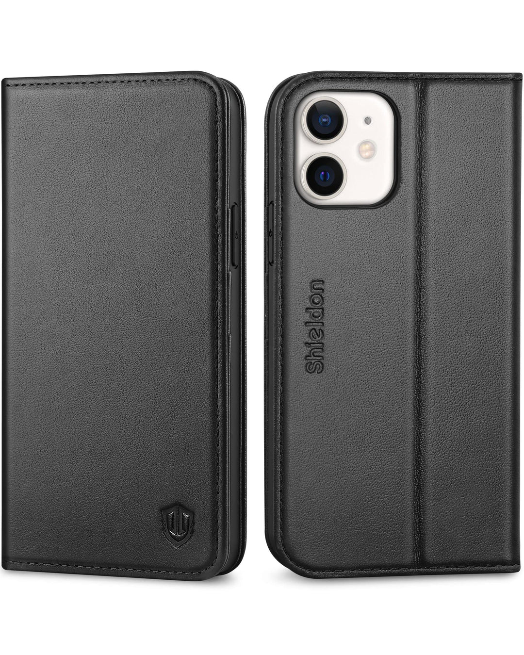 SHIELDON iPhone 12 Hülle, iPhone 12 Pro Handyhülle [Echtleder] [RFID-Sperre] [Kartenfach] [Magnet] [