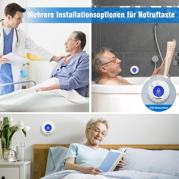 Drahtloses Pager-Alarmsystem für Pflegekräfte Notrufknopf für Senioren Hausnotruf SOS-Anruftaste für