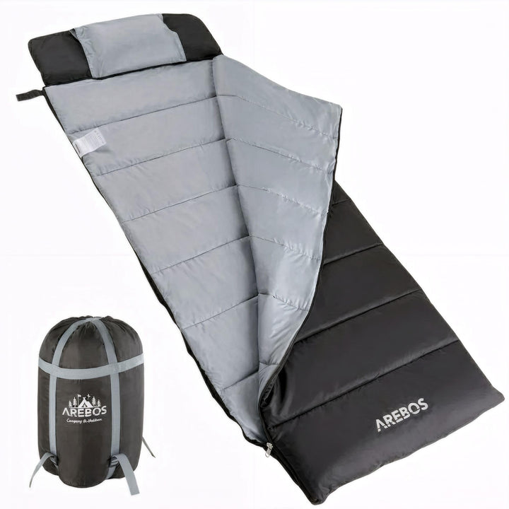 Arebos Camping Schlafsack Erwachsene 220 × 83 cm | Deckenschlafsack | wasserabweisend | inkl. Kompre