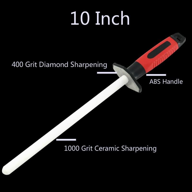 RGBS Messerschärfer, 25,4 cm Keramik-Schleifstab mit Diamantstein, Rot, für Zuhause, Küche, Messer,
