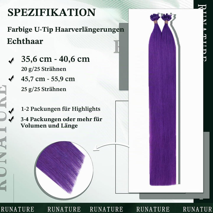 RUNATURE Extensions Echthaar Bondings Lila 45cm Bunte Echthaar Extensions Bondings Lila Extensions E
