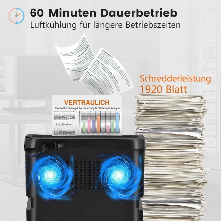 Aktenvernichter für Büro, 18 Blatt Mikro-Cut (P4) Papierschredder, VidaTeco Reisswolf mit 60 Minuten