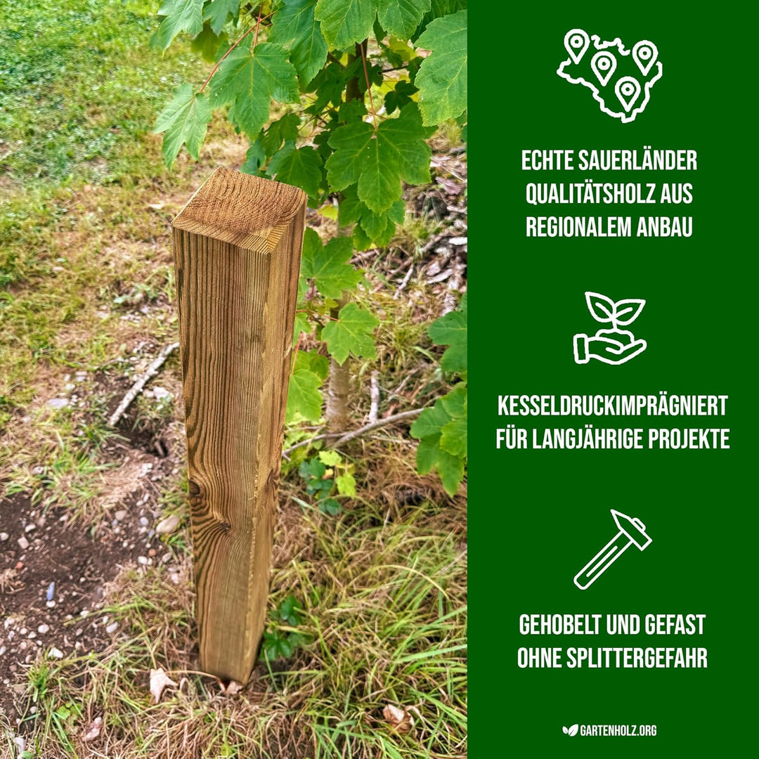 Vierkantpfosten Kiefer Holz KDI Grün 9x9 cm in 100-150 cm Länge – Stumpf, stabiler Zaunpfosten, impr