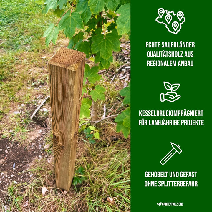 Vierkantpfosten Kiefer Holz KDI Grün 9x9 cm in 100-150 cm Länge – Stumpf, stabiler Zaunpfosten, impr