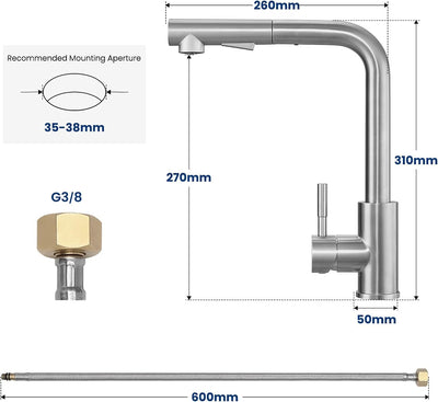 Wasserhahn Küche Ausziehbar, CECIPA Küchenarmatur mit Brause, Einhebel Mischbatterie für Küche mit 2