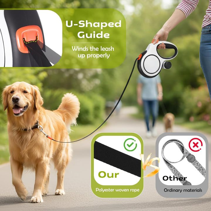 Hundeleine 8m, Robuste Rollleine für Hunde bis 50kg/110lbs, Flexileine mit Bequemen Griff & Kotbeute