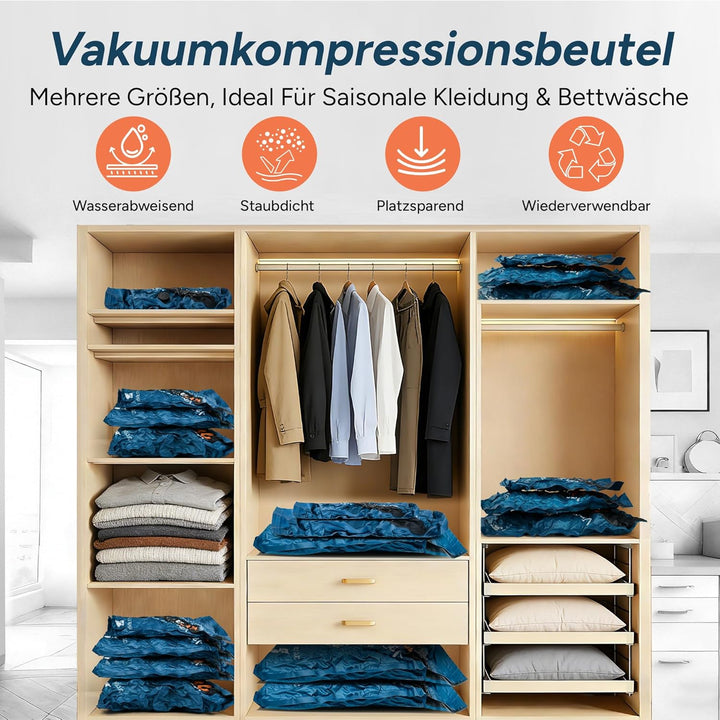 travel inspira Vakuumbeutel für Kleidung mit Elektrischer Pumpe, 15er Set, Platzsparend & Wiederverw