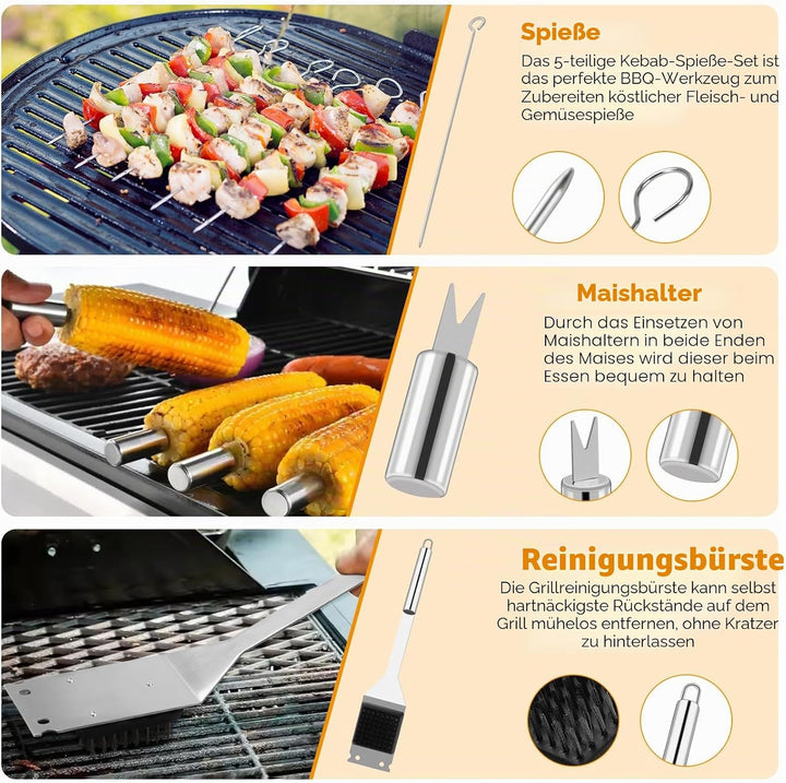 Grillbesteck Set, Edelstahl Grillzubehör, Tragbares Professionelles Grillwerkzeug, Perfektes Grill S