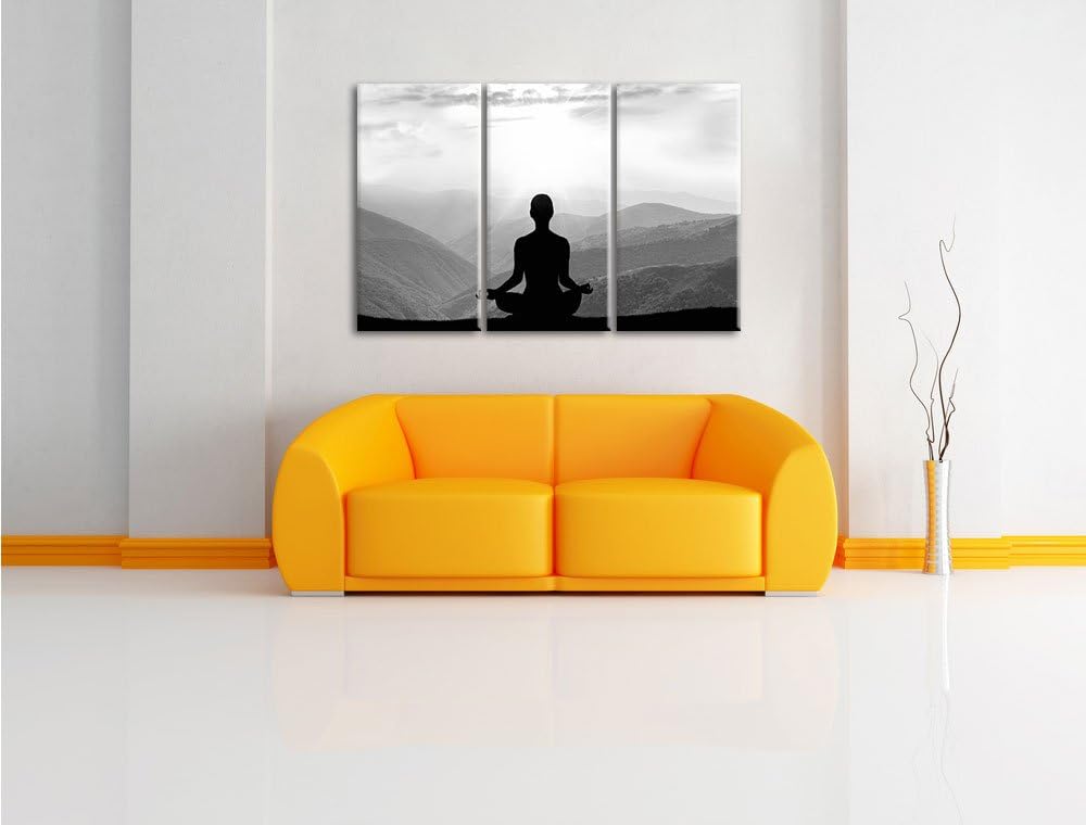 Pixxprint Meditierender Mensch in den Bergen als Leinwandbild/Grösse: 3 Teilig (120x80 cm) cm/Wandbi
