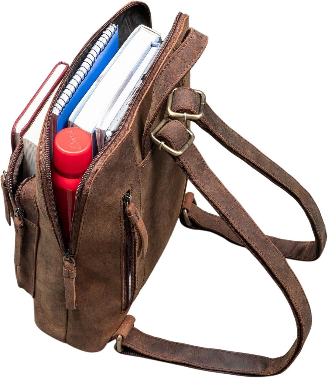 ROYALZ 'Carolina' Moderner Leder-Rucksack Damen Elegant Mittel-gross Cityrucksack im Vintage Look -