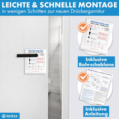 lockzz Türgriff Drückergarnitur Würzburg-II, Edelstahl schwarz matt, Türbeschlag für Badezimmertüren