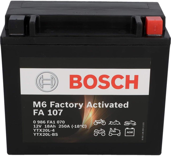 BOSCH Motorradbatterie YTX20L-BS 18Ah 250A Gel Technologie zyklenfeste Starterbatterie, lagerfähig,