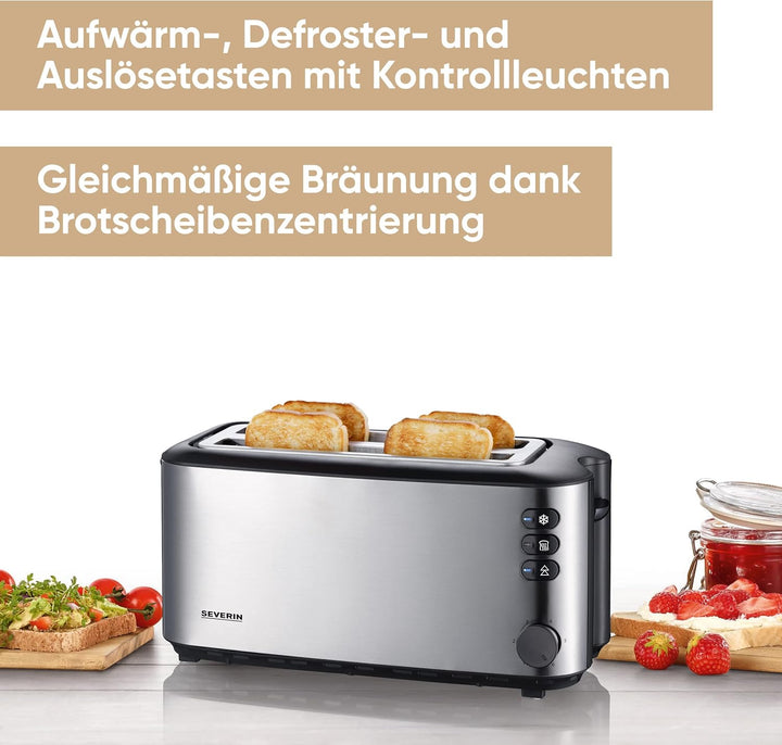 SEVERIN Automatik-Langschlitztoaster, Toaster mit Brötchenaufsatz, hochwertiger Edelstahl Toaster mi