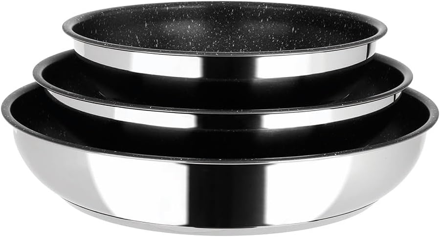 Sitram 714248 Edelstahl-Kochgeschirr, 8-teilig, 3 Pfannen Ø 20,24,28 cm + 2 Töpfe Ø 16,18 cm + 2 Gla