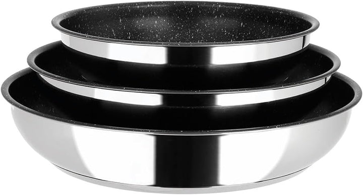 Sitram 714248 Edelstahl-Kochgeschirr, 8-teilig, 3 Pfannen Ø 20,24,28 cm + 2 Töpfe Ø 16,18 cm + 2 Gla