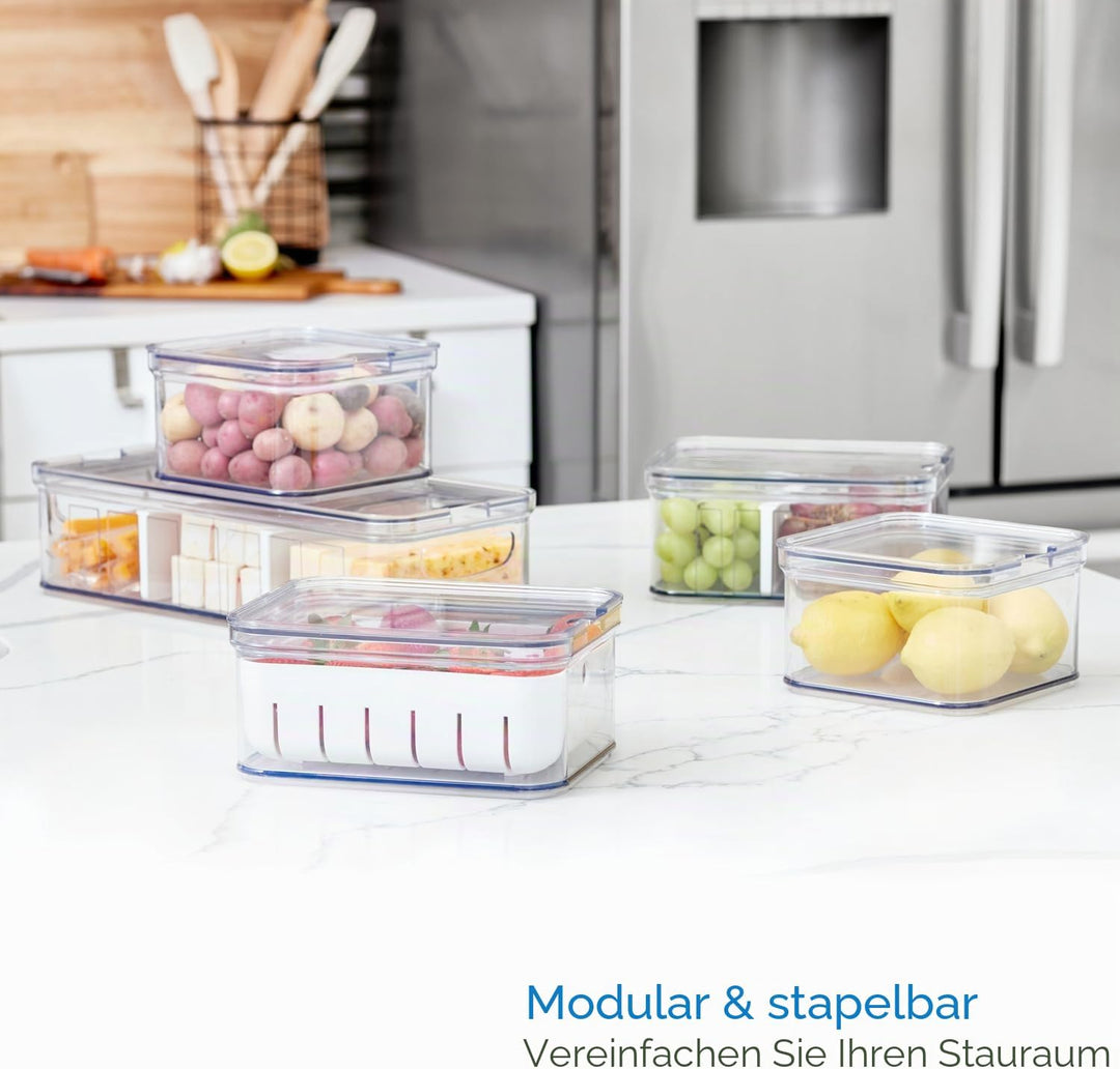iDesign Kühlschrank-Organizer-Set aus Kunststoff, 5 Stück, transparent/mattweiss, 5 Stück Set of 5 T