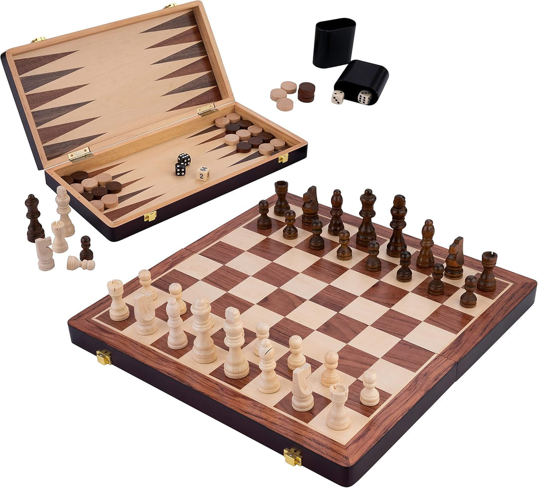 Engelhart - Schach/Backgammon Holzkiste - Wende- und Klappbrett - Inklusive Teile (38,5 cm), 38,5 cm