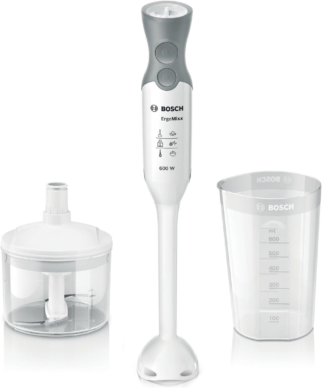 Bosch Stabmixer ErgoMixx MSM66020, Mixfuss, Mix- und Messbecher, 4-Klingen-Messer, ergonomisches Des