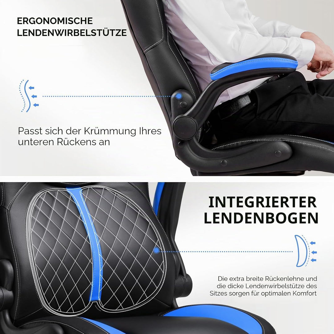 GTPLAYER Gaming Stuhl mit hochklappbarer Armlehne, Gamer Stuhl mit Schaukelfunktion, Ergonomischer C