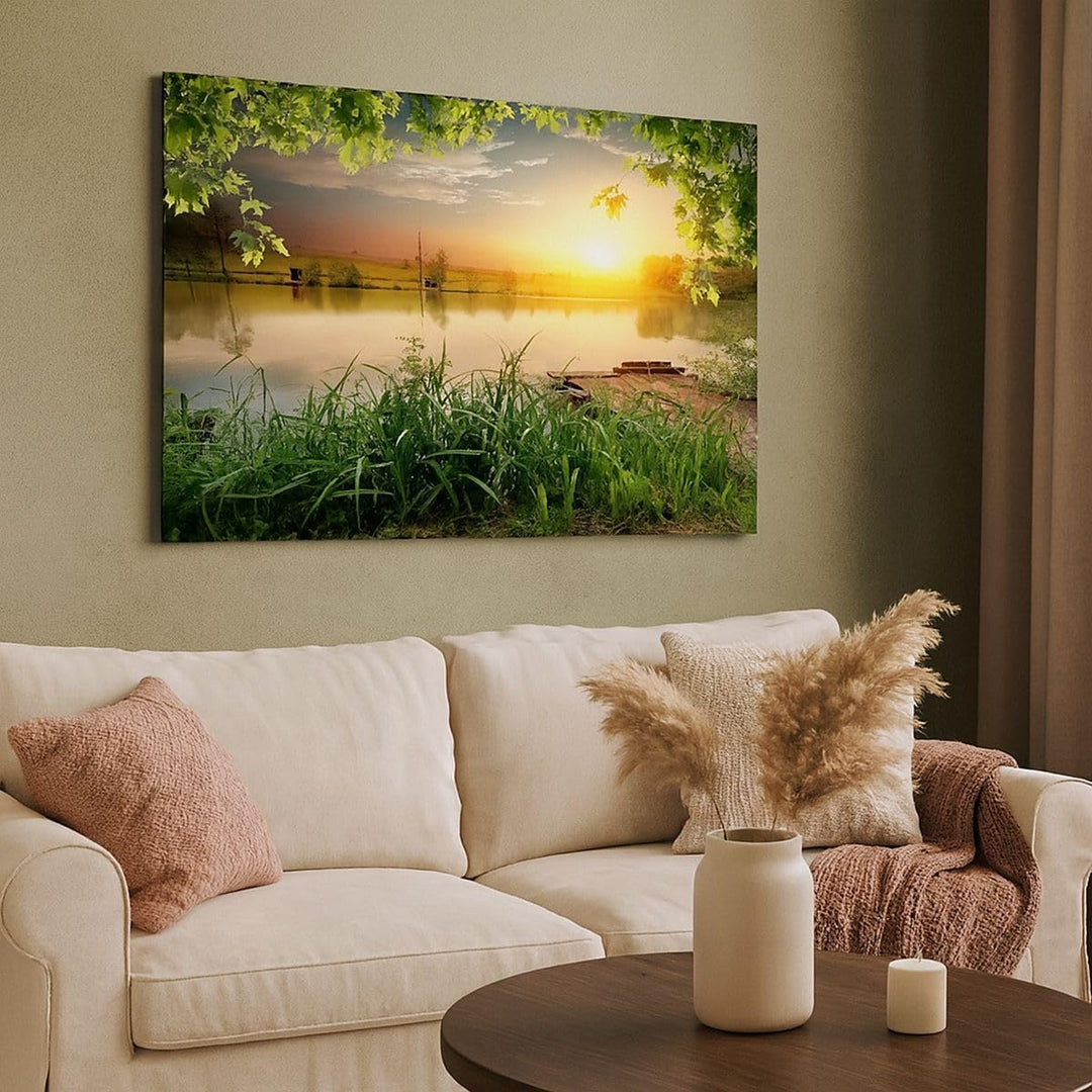 ARTTOR Bilder auf Leinwand 100x70cm Leinwandbild mit Rahmen Brücke See Gross Wanddeko Bild Schlafzim