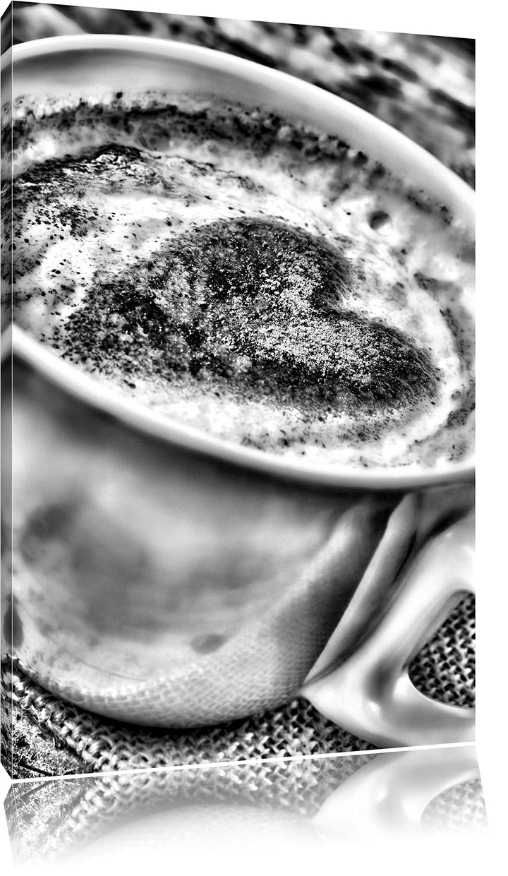 Monocrome, Kaffe mit Herz, Format: 100x70 auf Leinwand, XXL riesige Bilder fertig gerahmt mit Keilra