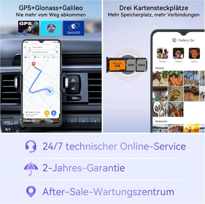 OSCAL Flat 2C Handy Ohne Vertrag Günstig Android 14, 6GB+64GB/2TB SD, Octa-Core 6,56" HD+, 5000mAh A