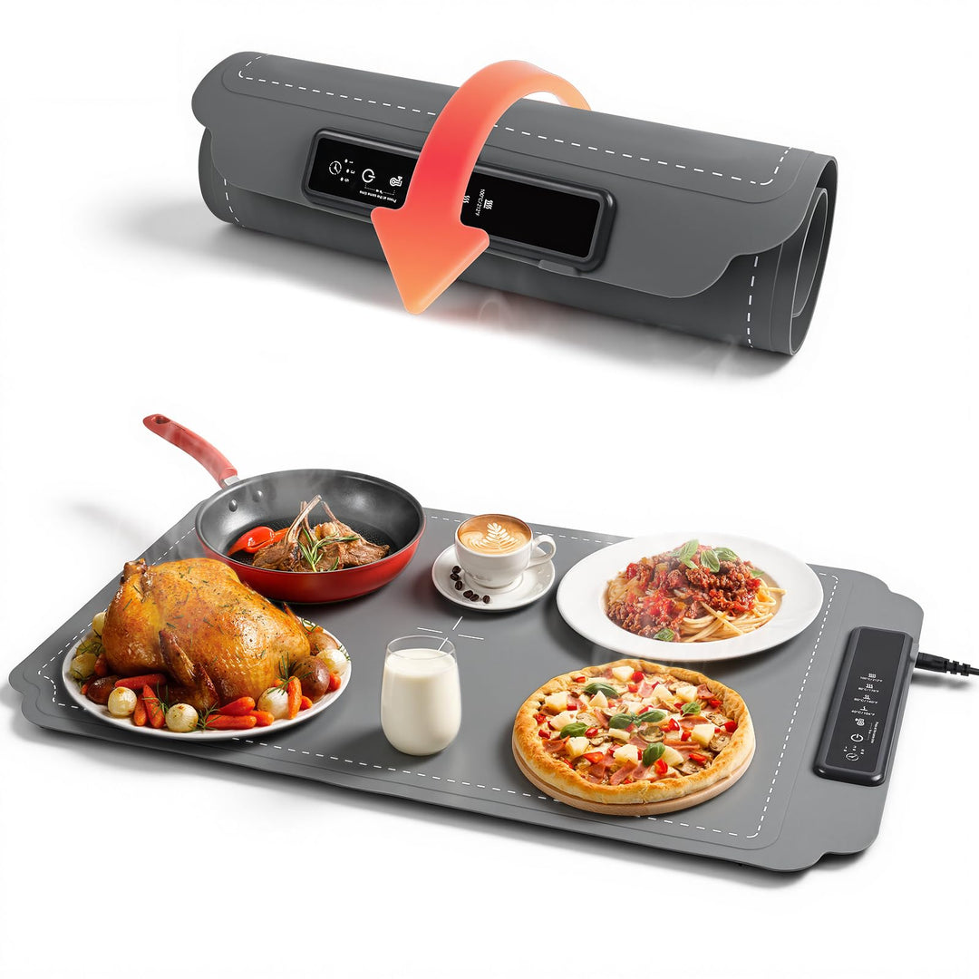 Elektrische Warmhalteplatte für Speisen, GuKKK Faltbare Speisenwärmer mit 4 Einstellbarer Temperatur