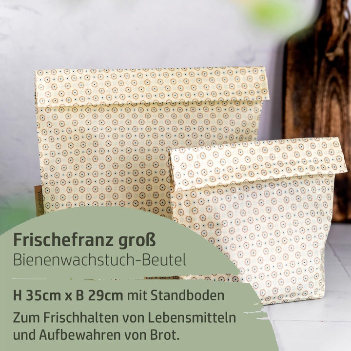 Kumanu | Bio-Bienenwachstuch - Beutel FRISCHEFRANZ gross 35x29cm | handgemacht in Tirol | mit Standb