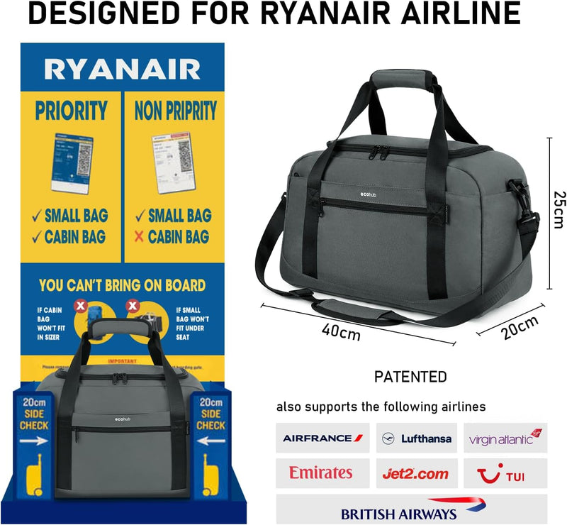 ECOHUB 20L Handgepäck Tasche,für Ryanair handgepäck 40x20x25 mit Nassfach,3-lagige Struktur Reisetas