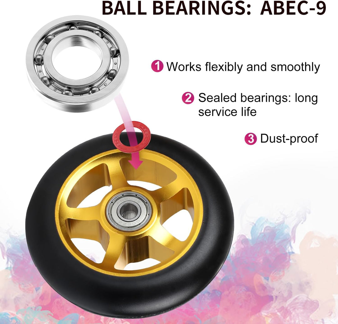 Stunt Scooter Rollen, 2 Stück Scooter Ersatzräder, 100mm Scooter Räder mit ABEC, 9 Kugellager, Härte