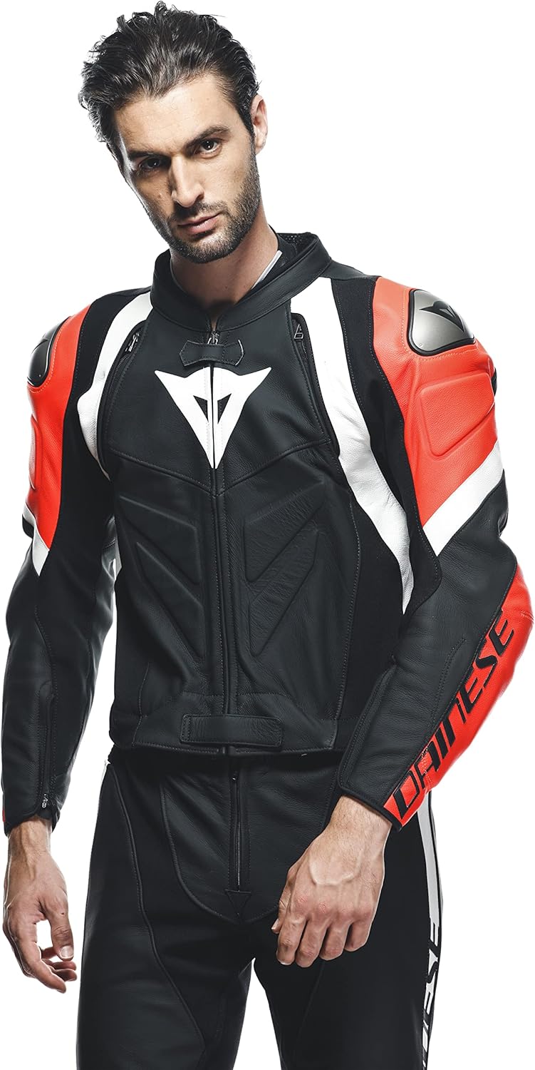 Dainese Avro 4 2-Teiler Motorrad Lederkombi, schwarz/rot/weiss, 52 schwarz/rot/weiss 52, schwarz/rot