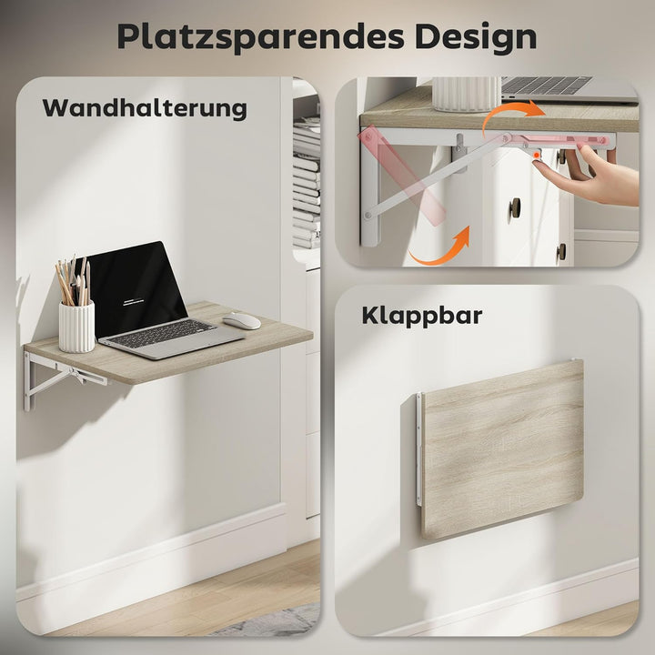 HOMCOM Wandklapptisch, 60x40 cm Klapptisch, Platzsparender Schwimmender Schreibtisch mit abgerundete