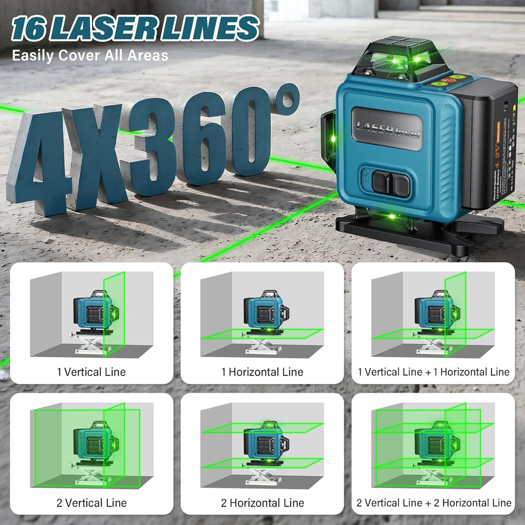Kreuzlinienlaser Grün mit Stativ, 4 x 360 ° 16 Linien Laser Wasserwaage, Linienlaser Kreuzlaser Selb
