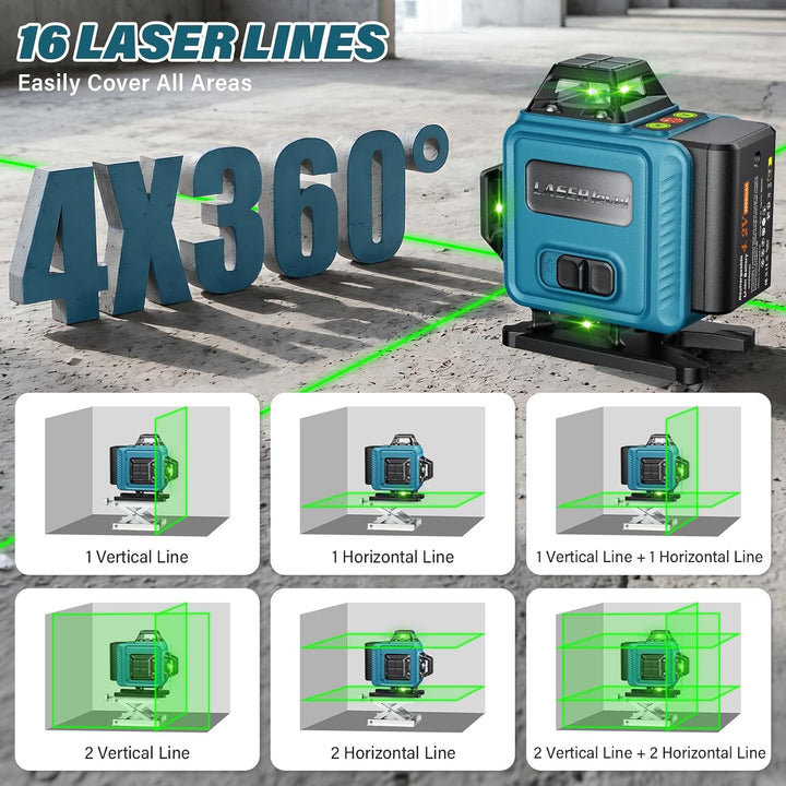 Kreuzlinienlaser Grün mit Stativ, 4 x 360 ° 16 Linien Laser Wasserwaage, Linienlaser Kreuzlaser Selb