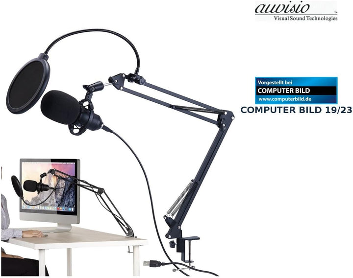 auvisio Mikro: Profi-USB-Kondensator-Mikrofon mit Popschutz und Tischhalterung (Mikrofon Ständer, Mi
