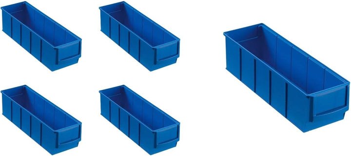 SparSet 5x Blaue Industriebox 300 S | HxBxT 8,1x9,1x30cm | 1,6 Liter | Sichtlagerkasten, Sortimentsk