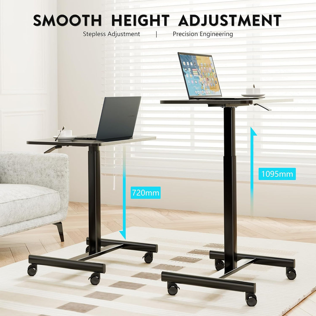 BONTEC mobiler Schreibtisch 65×48cm, Computertisch pneumatisch höhenverstellbar 72–109,5cm, Laptopti
