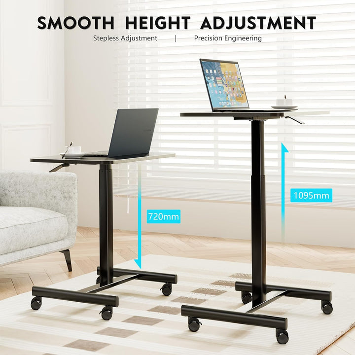 BONTEC mobiler Schreibtisch 65×48cm, Computertisch pneumatisch höhenverstellbar 72–109,5cm, Laptopti