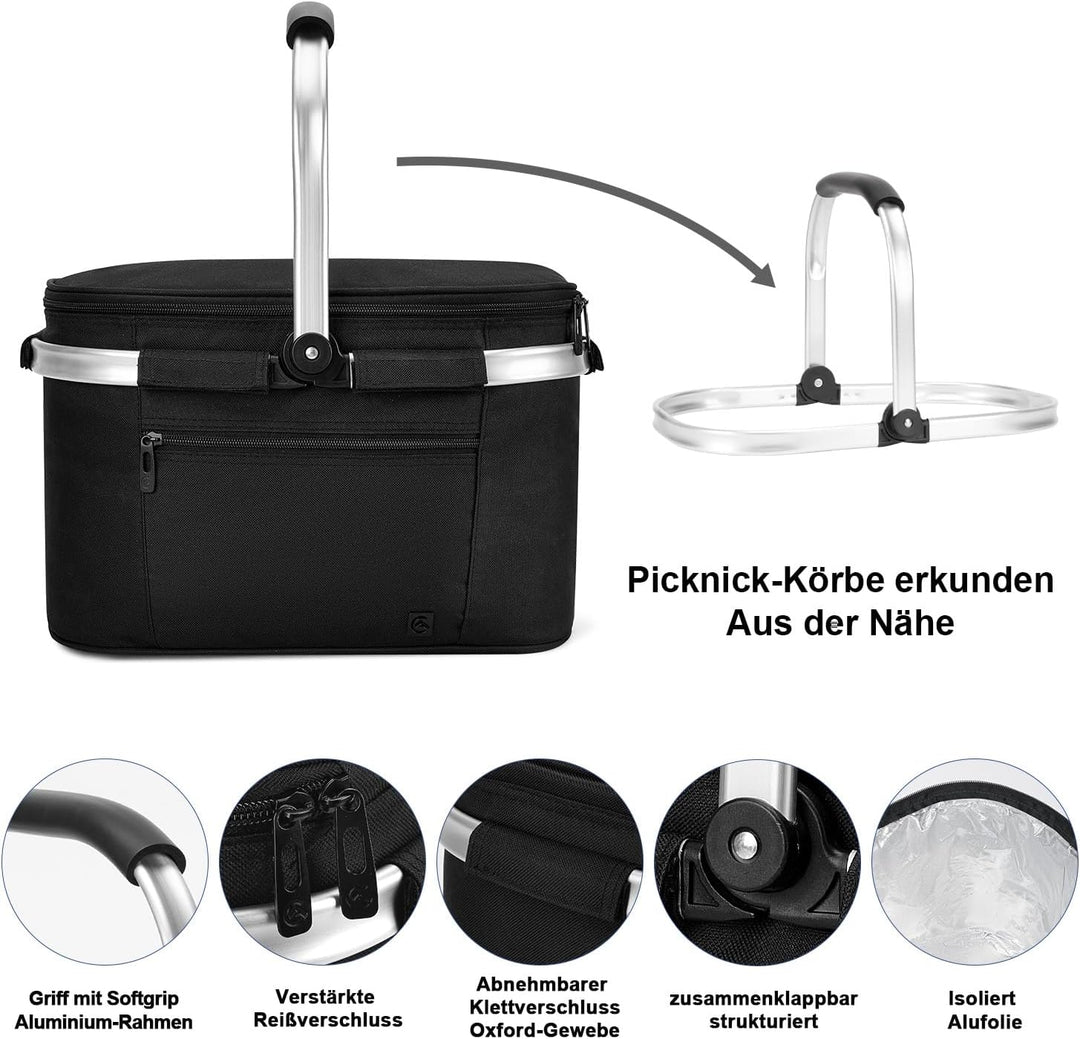 ALLCAMP 22L Einkaufskörbe Gross Isolierkorb Kühlkorb Kühltasche Picknickkorb Thermotasche Kühltasche