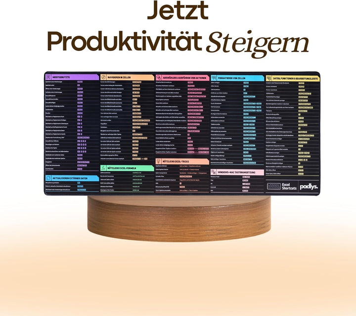 Excel Schreibtischunterlage Deutsch, Mauspad mit Tastenkombinationen und Formeln für Excel - werde m