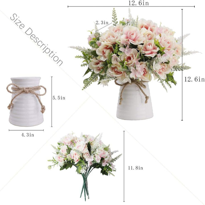 LESING Künstliche Blumen mit Vase, künstliche Seidenblumen in Vase, Gardenie, Blumen, Dekoration für