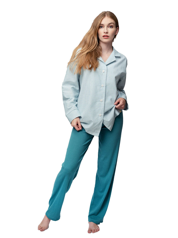 greenjama Damen Pyjama-Hemd, GOTS-Zertifiziert Pyjamaoberteil 40 Topaz, 40 Topaz