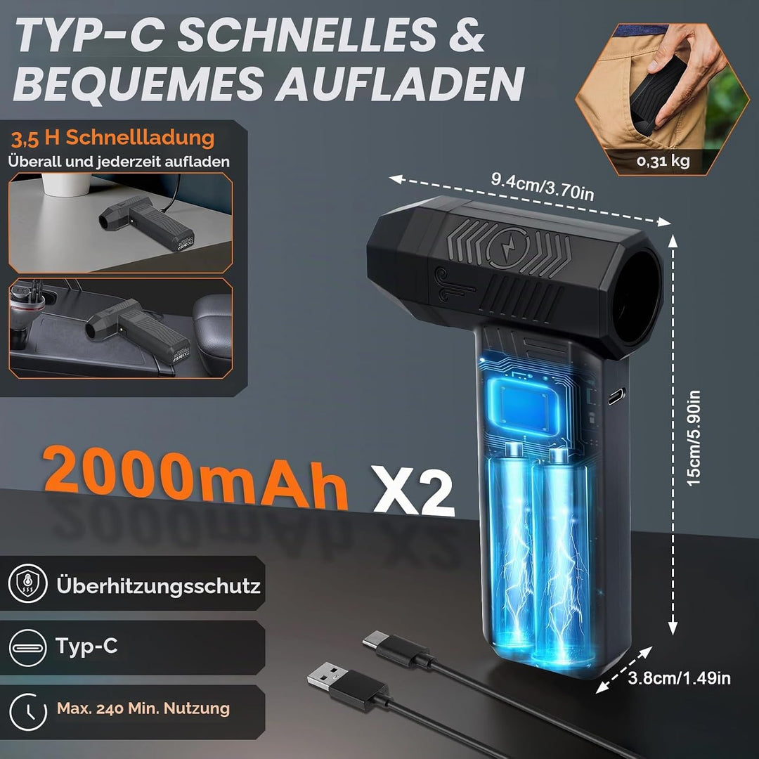 Longzhuo Handstaubsauger Akku, 120000Pa Auto Staubsauger 4-In-1 Handsauger 4-Stufen Starke Saugkraft