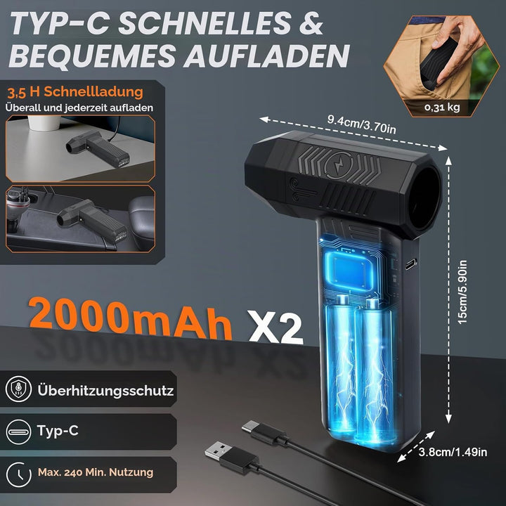 Longzhuo Handstaubsauger Akku, 120000Pa Auto Staubsauger 4-In-1 Handsauger 4-Stufen Starke Saugkraft